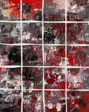 After the Silence – Original abstract acrylic painting by Sanjay Dhawan featuring layered red, black, white, and grey textured panels in a contemporary geometric composition.