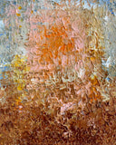 Autumn Reverie, 10 × 8 inch abstract acrylic painting by Sanjay Dhawan in earthy brown, copper, amber, pink and blue-grey tones.