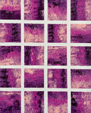 Collected Impressions, original 10×8 inch acrylic abstract painting featuring a grid of textured plum, violet, magenta and blush pink squares separated by white spaces.