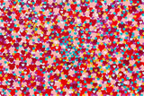 Cupid original 24 × 36 inch acrylic painting on canvas featuring vibrant red, pink, turquoise, purple, gold and white hearts