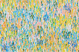 Happy Feelings original abstract acrylic painting in vibrant blue, yellow, orange, pink and turquoise colors