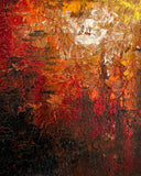 Towards Light – Original abstract acrylic painting by Sanjay Dhawan featuring richly textured layers of deep crimson, burnt orange, ochre, and ivory transitioning into light.