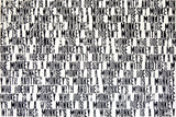 Original 40 × 60 inch contemporary acrylic painting A Wise Monkey, featuring distressed black-and-white typography repeated across the canvas in a bold conceptual composition.